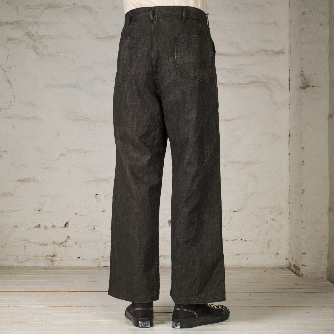 WWII 40s US Navy Sumi Coated Linen Utility Trousers Sumi Black