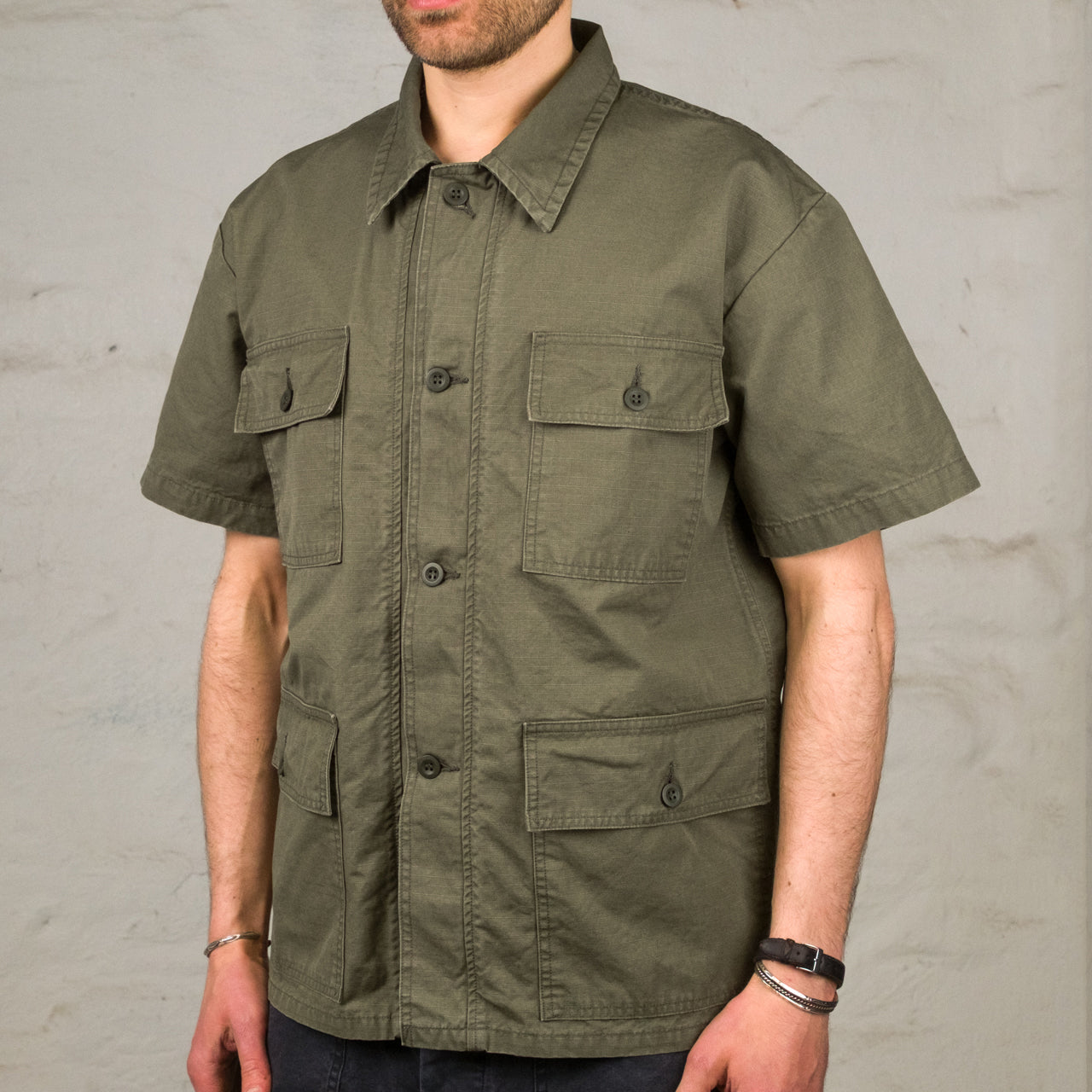 Utility Short Sleeve Shirt Jacket Olive