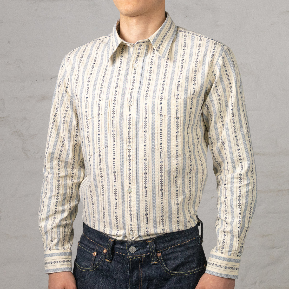 Classic Stripe Work Shirt Beige
