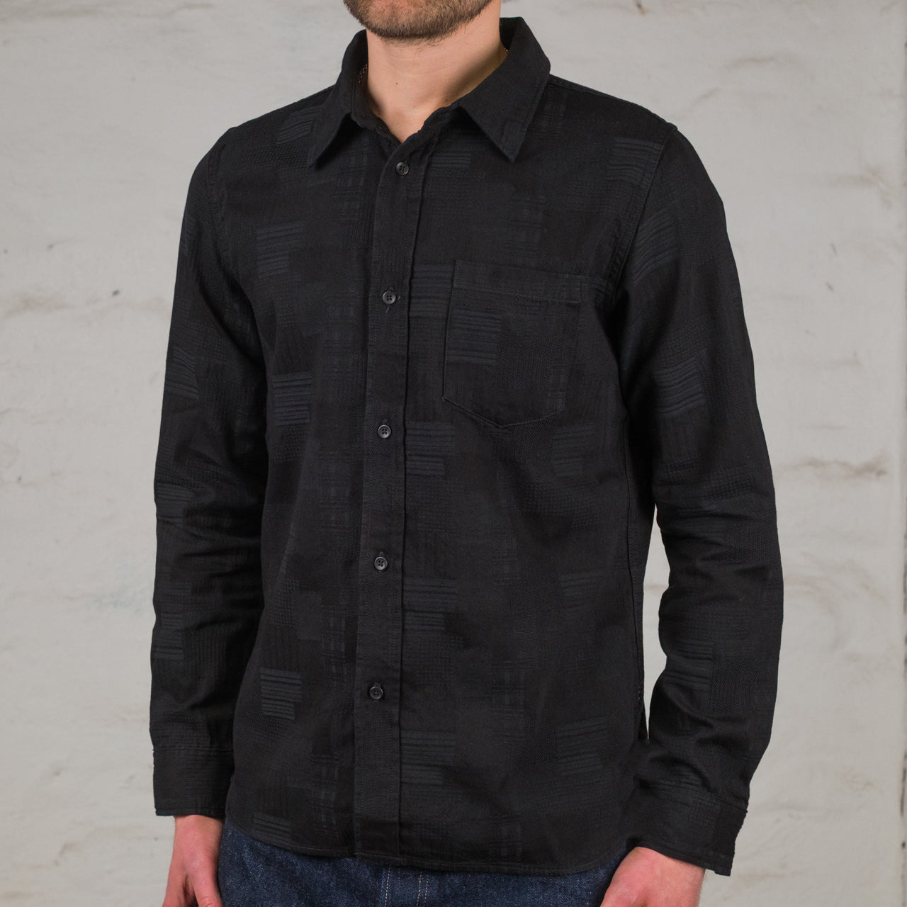Jacquard BORO Patchwork Shirt Double Black