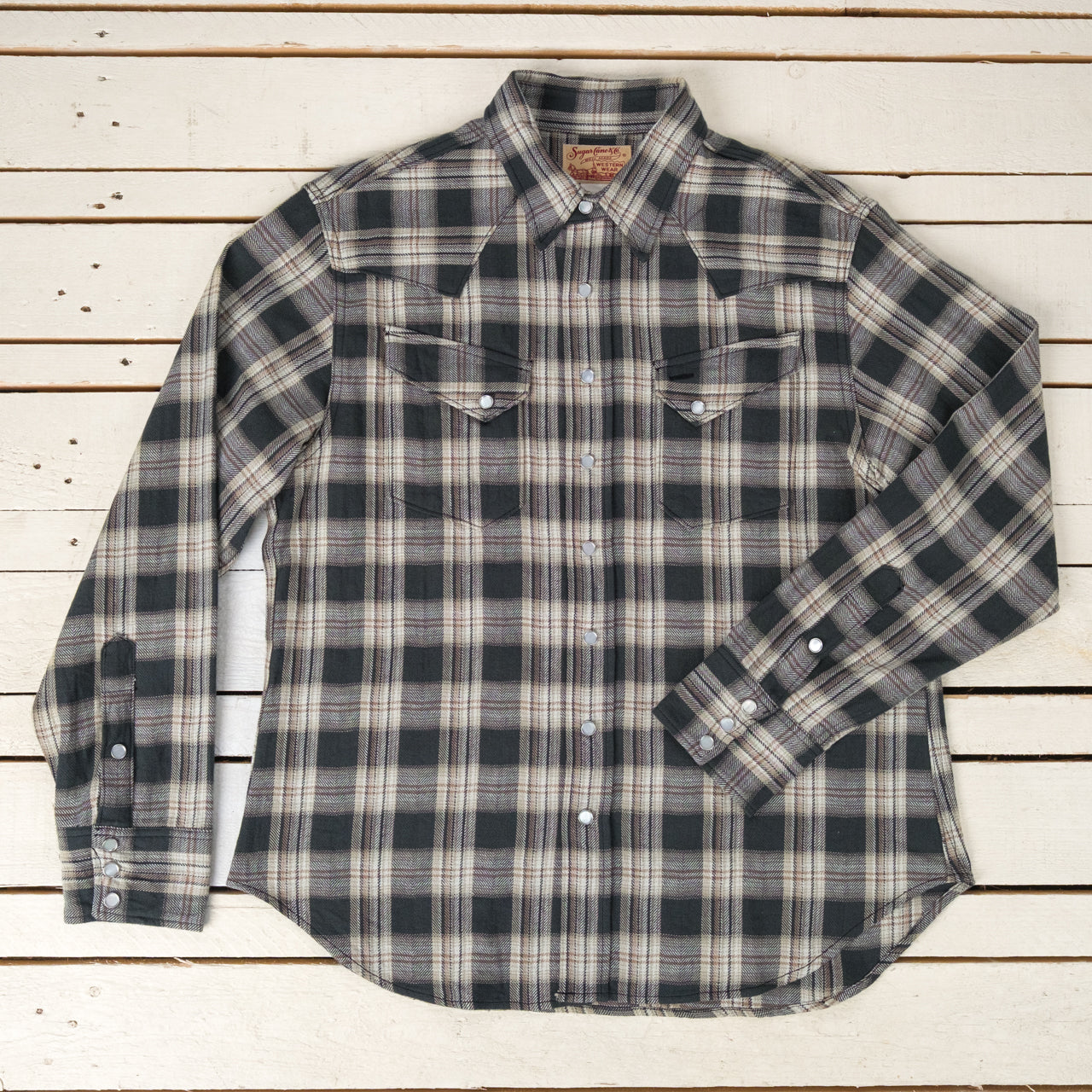 Chemise Western à Carreaux Chevrons Washer Noire