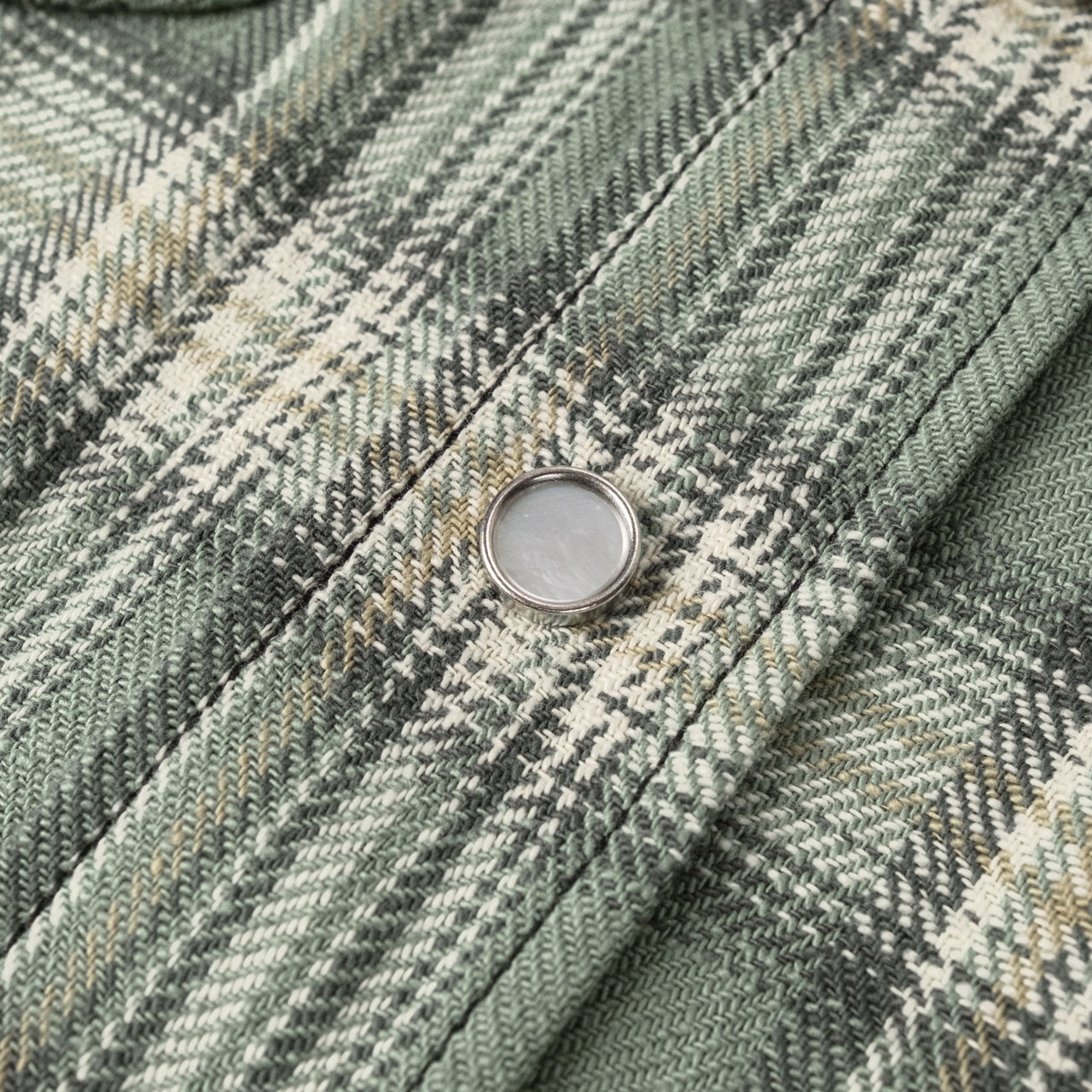 Washer Herringbone Check Western Shirt Green