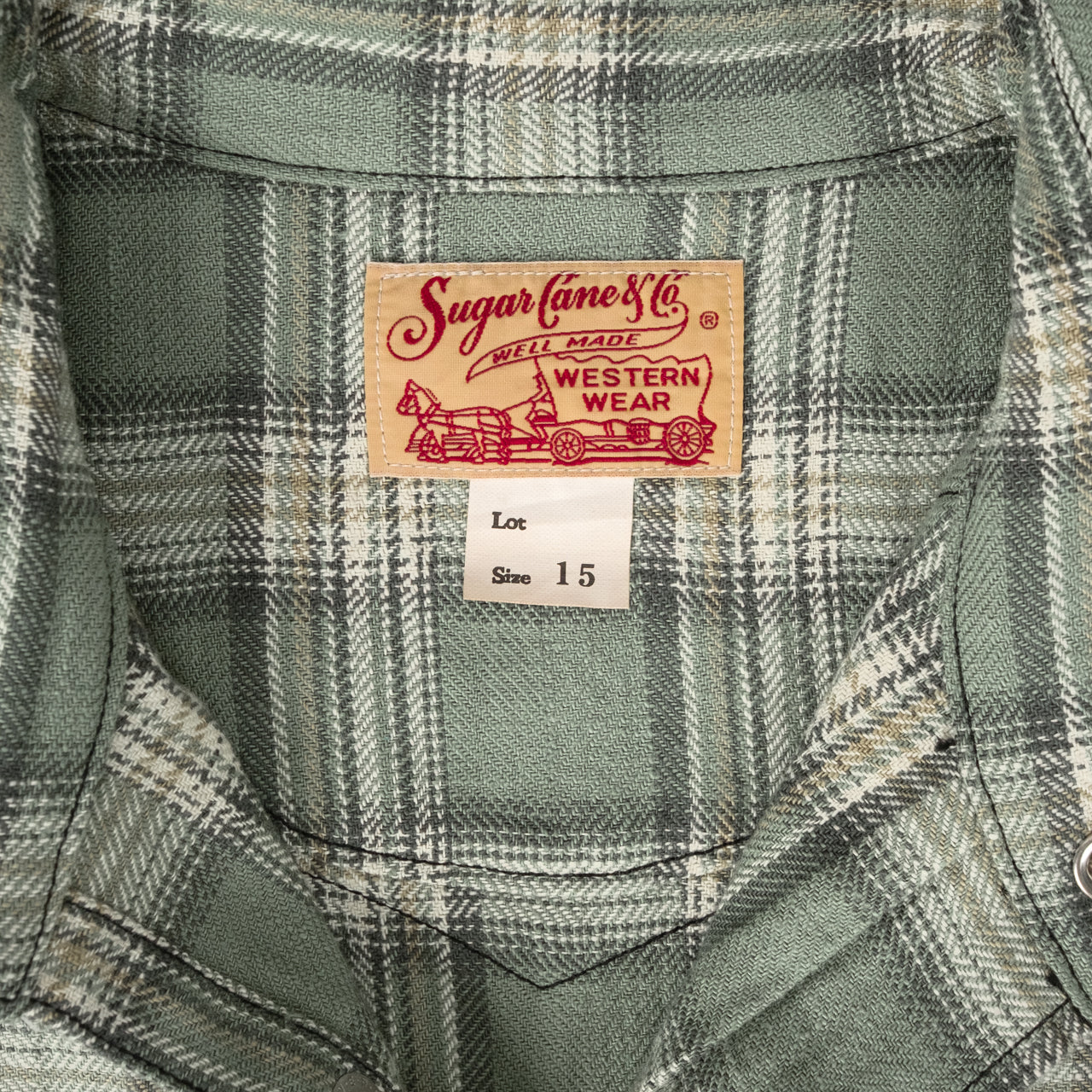 Washer Herringbone Check Western Shirt Green