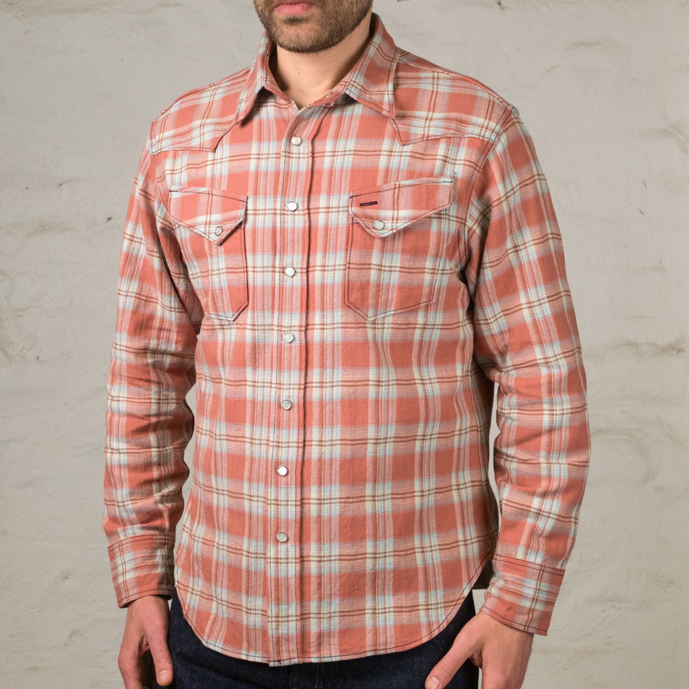 Washer Herringbone Check Western Shirt Red