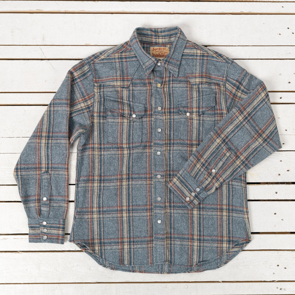 Brushed Herringbone Check Western Shirt Blue
