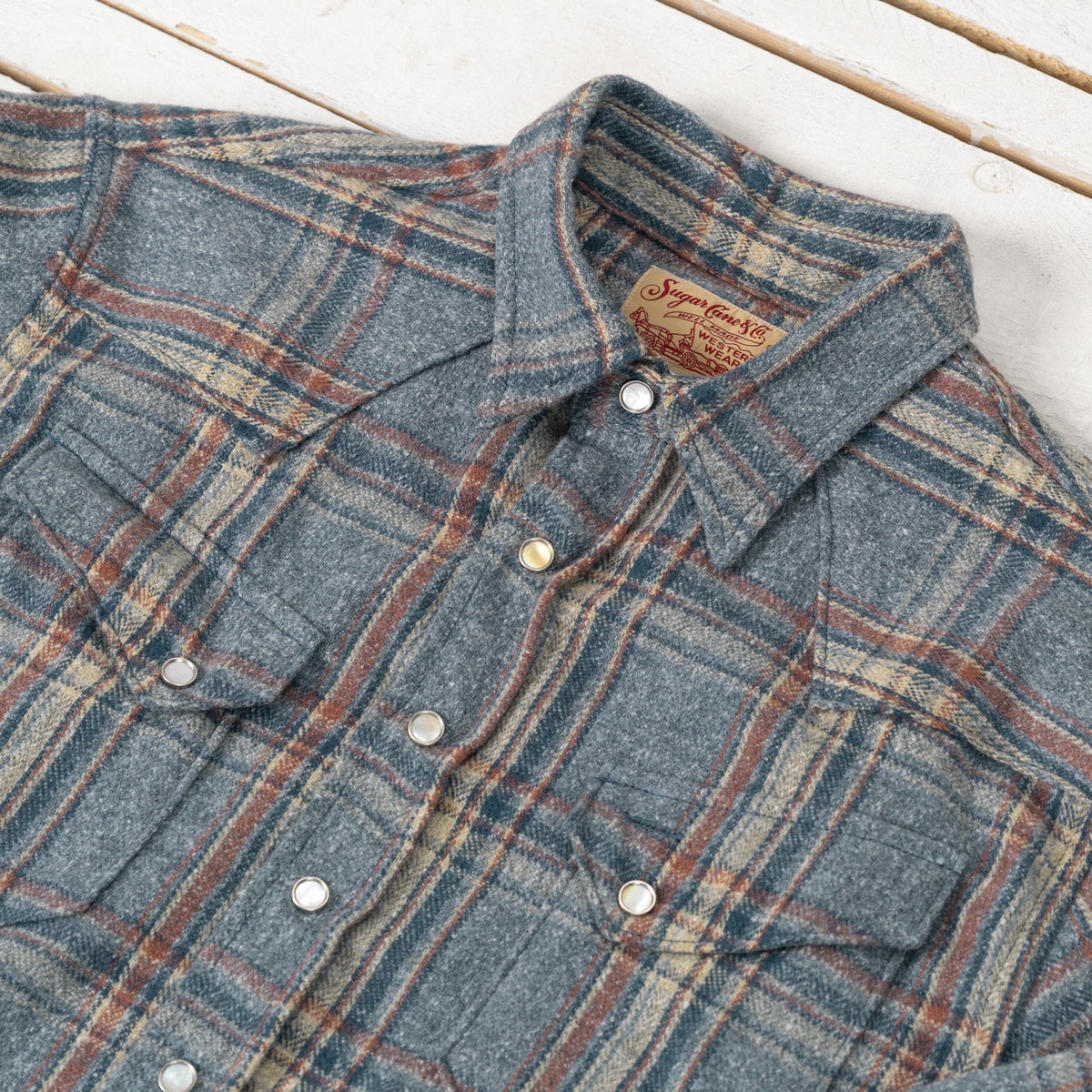 Brushed Herringbone Check Western Shirt Blue