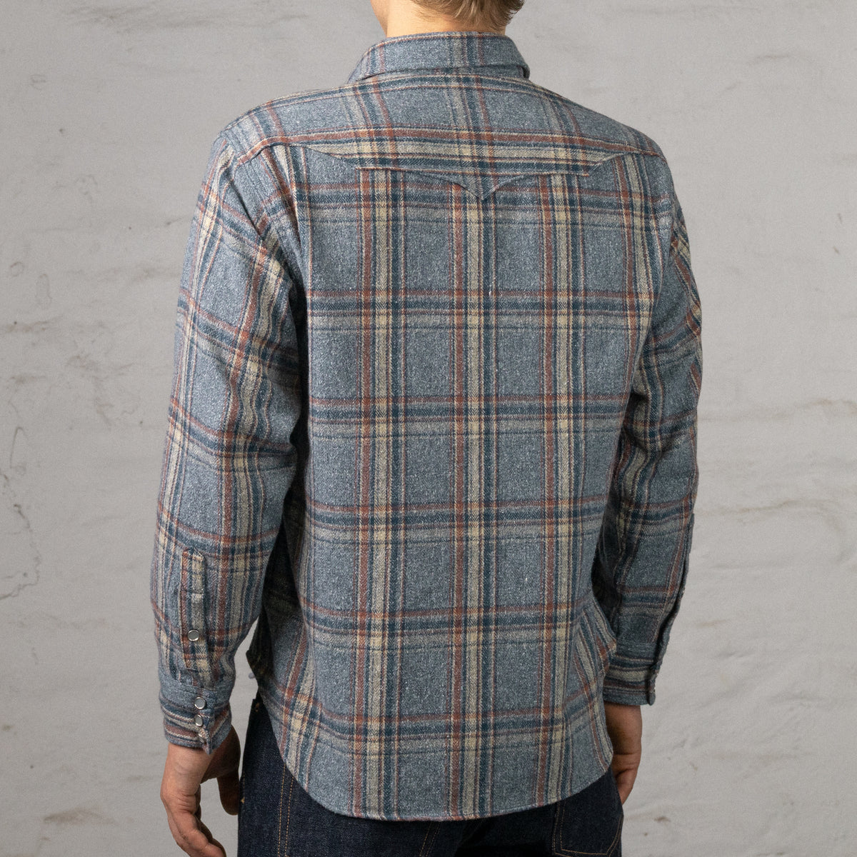 Brushed Herringbone Check Western Shirt Blue