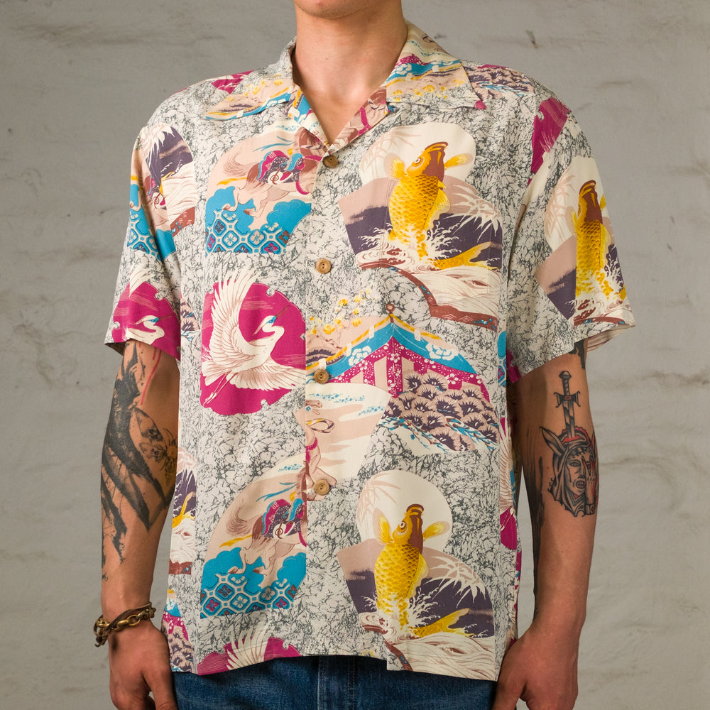 Chemise hawaïenne "Japanese Quaint Design" grise