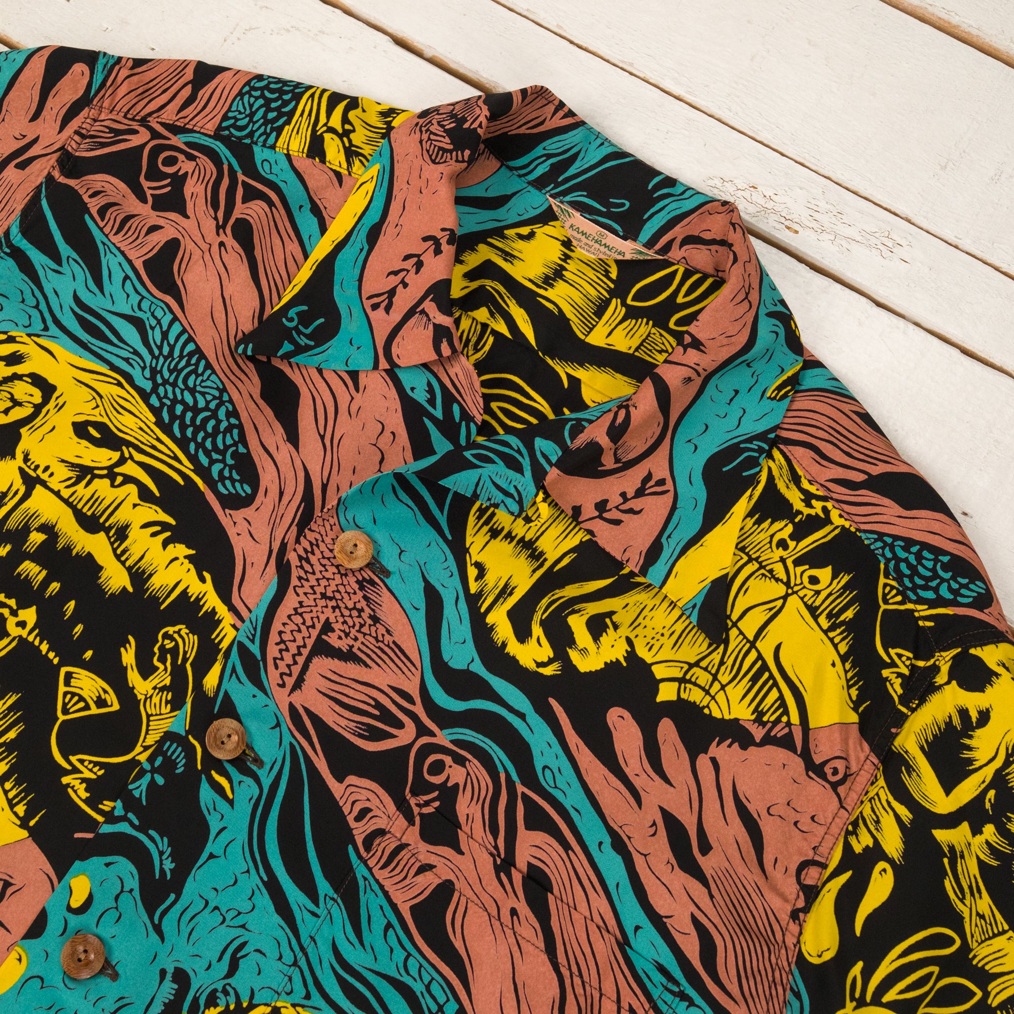 "Gauguin Woodcut Mystic" Special Edition Hawaiihemd Schwarz