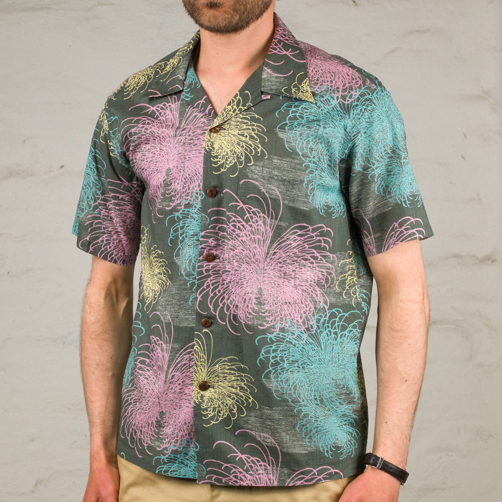 Cotton Linen Slubyarn Open Shirt "Chrysanthemum" Schwarz