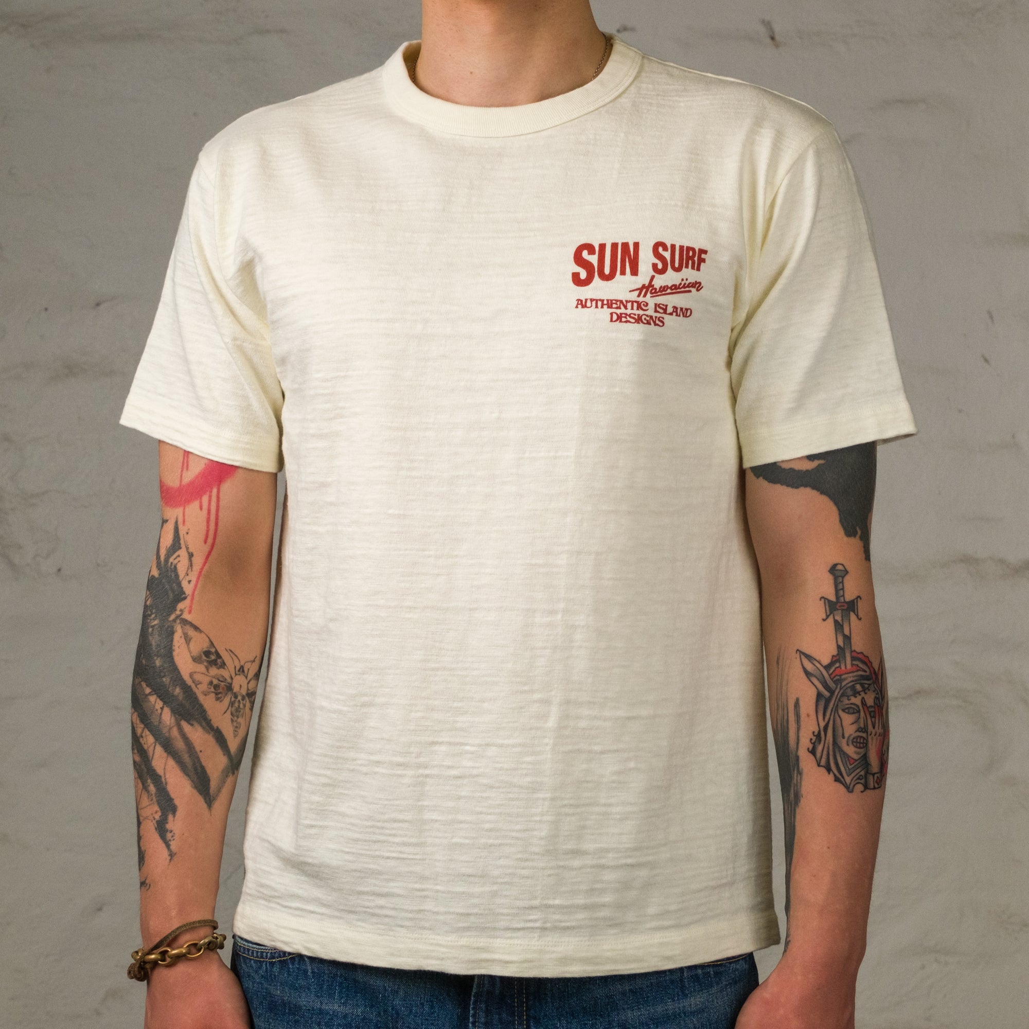 "Hata Shoten Logo" Heavy Slub T-Shirt Off-White
