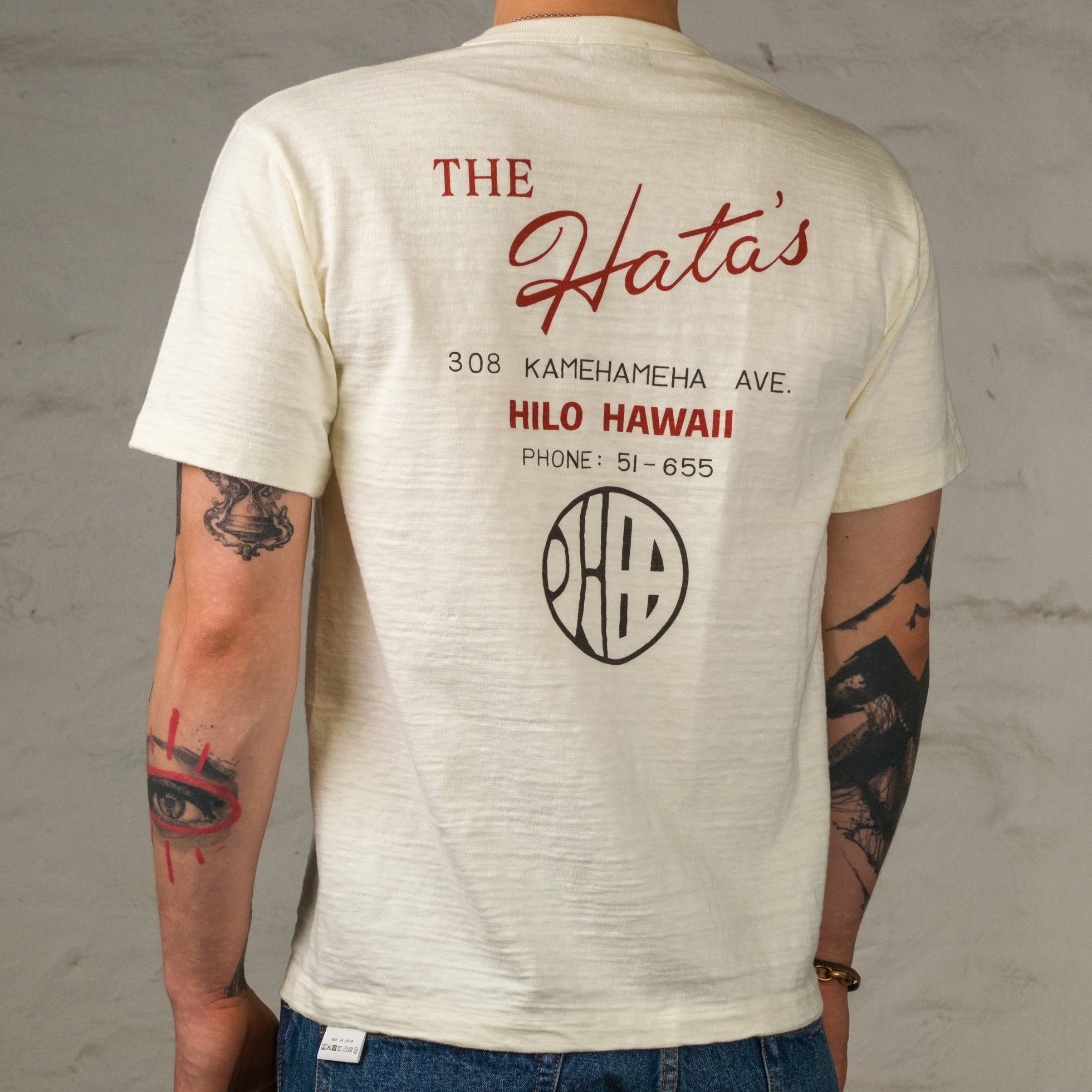 "Hata Shoten Logo" Heavy Slub T-Shirt Off-White