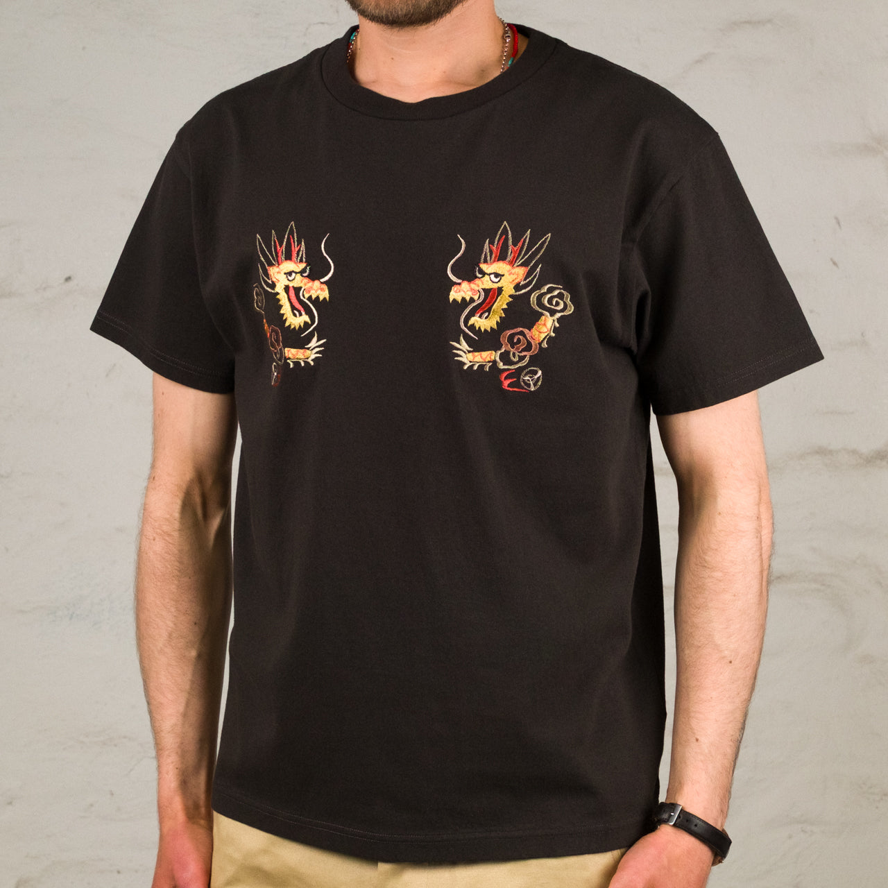 Taylor Toyo Suka T-Shirt Embroidered Dragon Schwarz