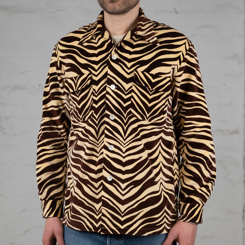 Printed Velor Open Collar Shirt Zebra 