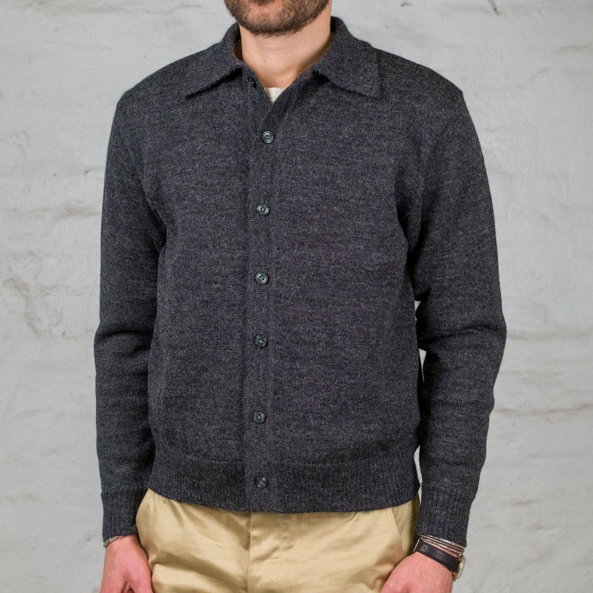 Alpaca Collar Knit Cardigan Charcoal