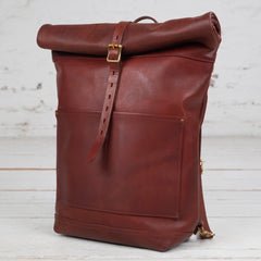 Leather Rolltop Backpack Camel