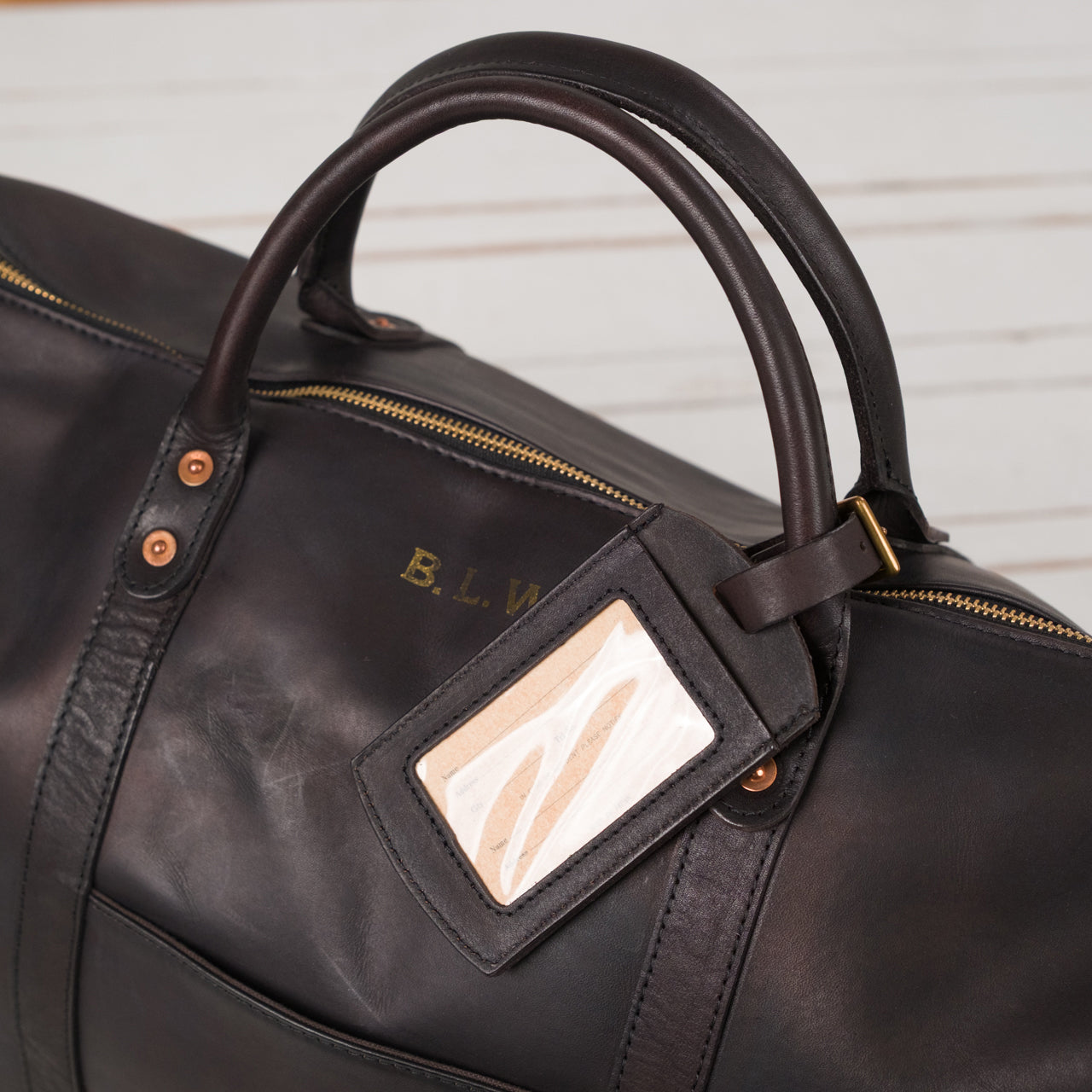Leather Travel Boston Bag Black
