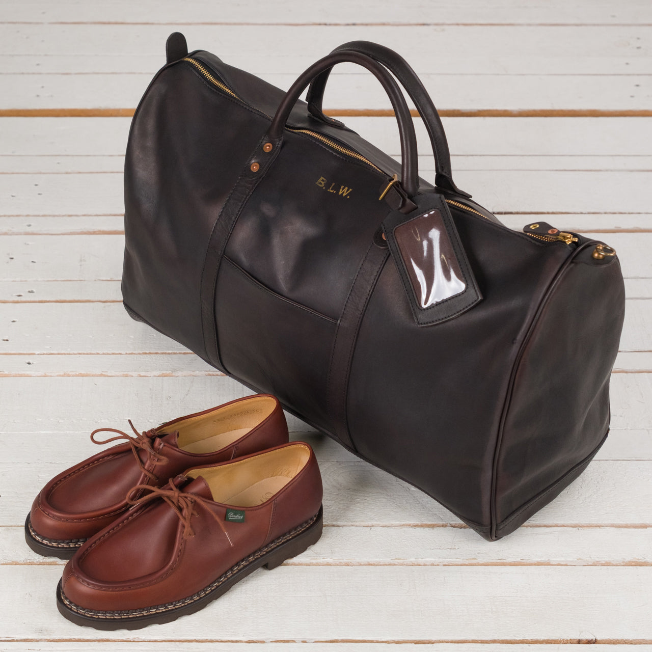 Leather Travel Boston Bag Black