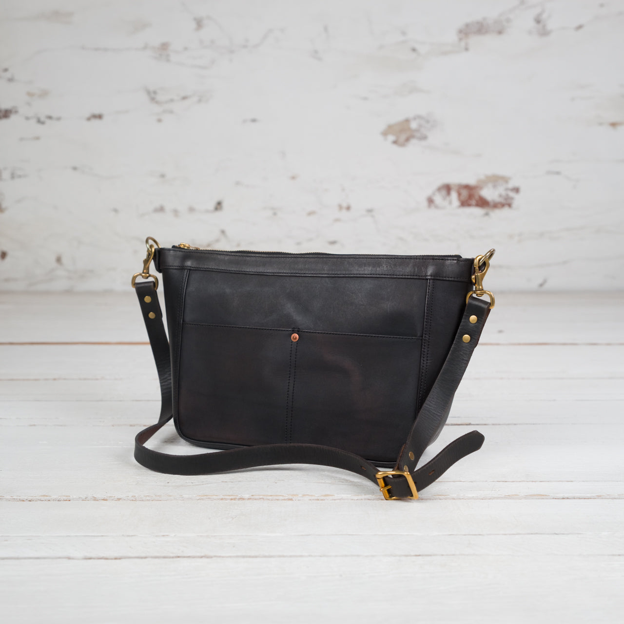 Leather Telephone Shoulder Bag Black