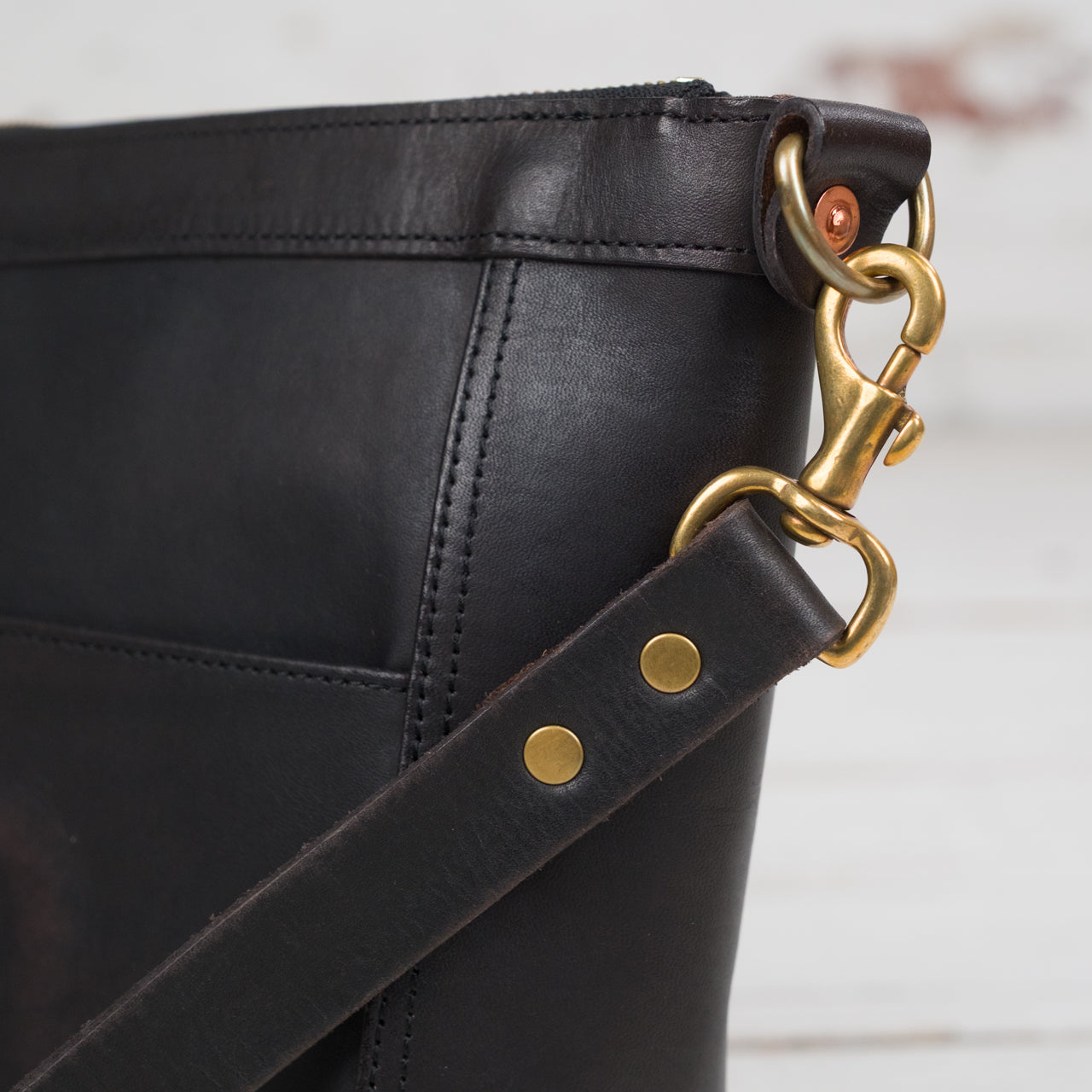 Leather Telephone Shoulder Bag Black