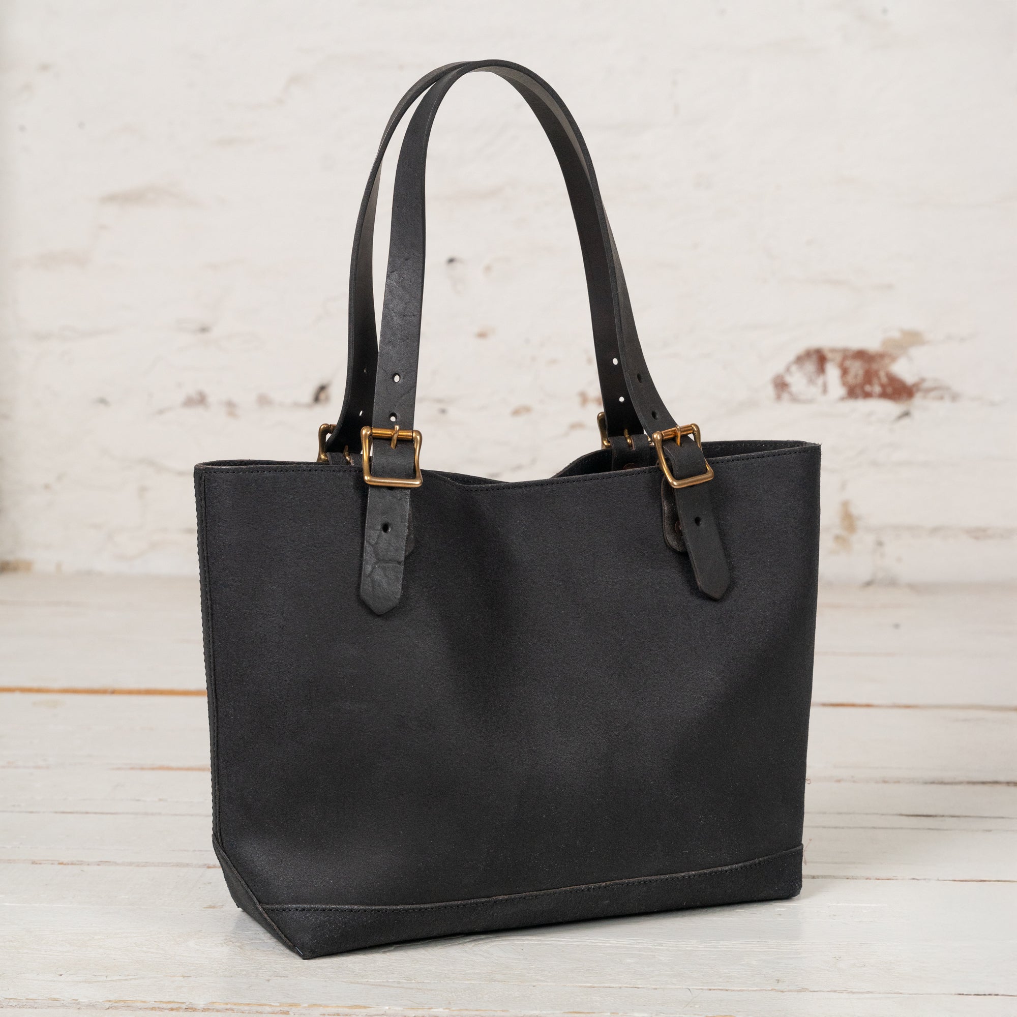 Leather Travel Tote Bag Medium Schwarz
