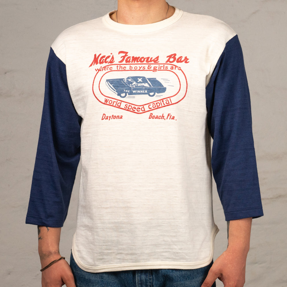 T-shirt de baseball trois quarts, manches 3/4, crème/bleu marine Mac's Famous