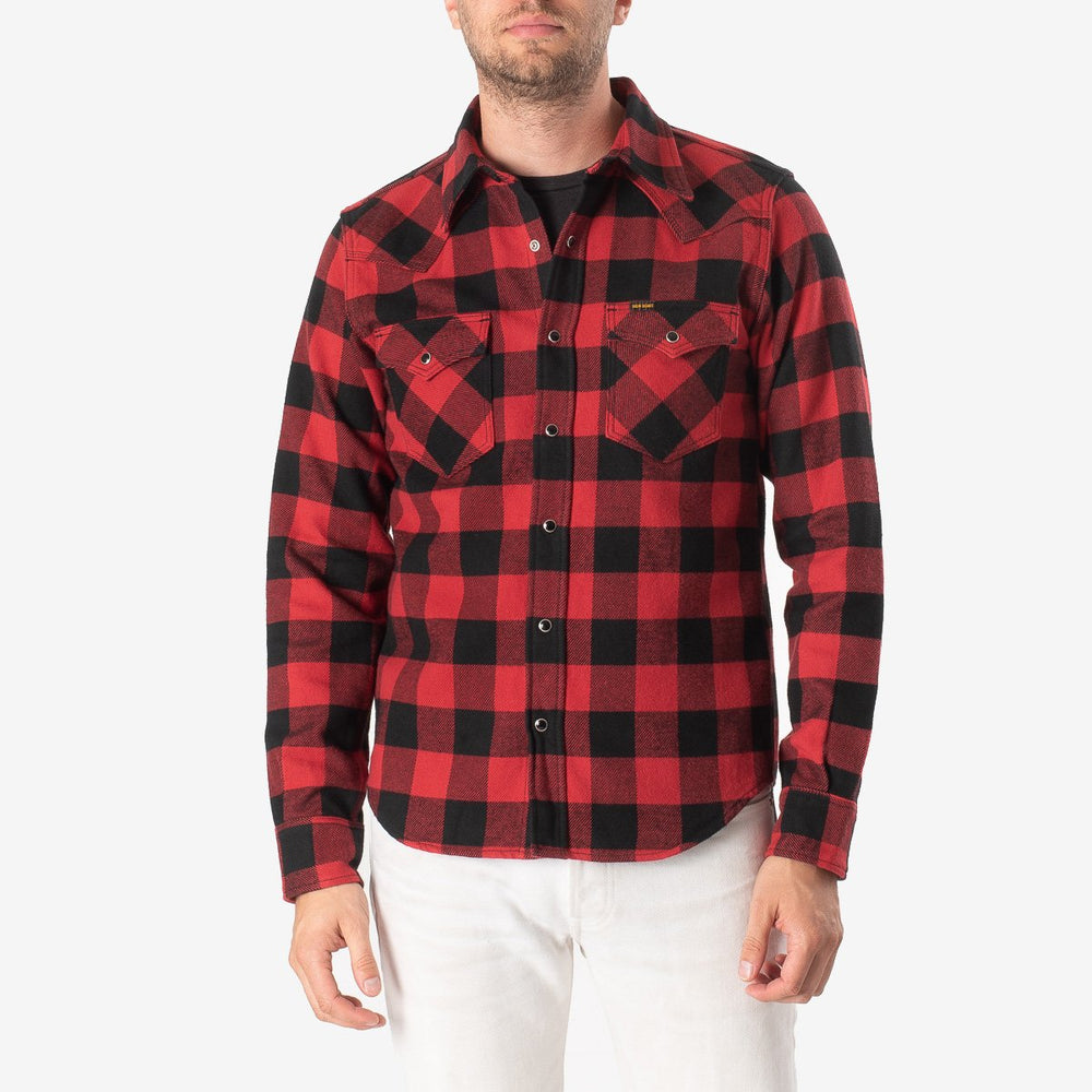 IHSH-232-RED Heavy Flannel Buffalo Check Western Shirt Red