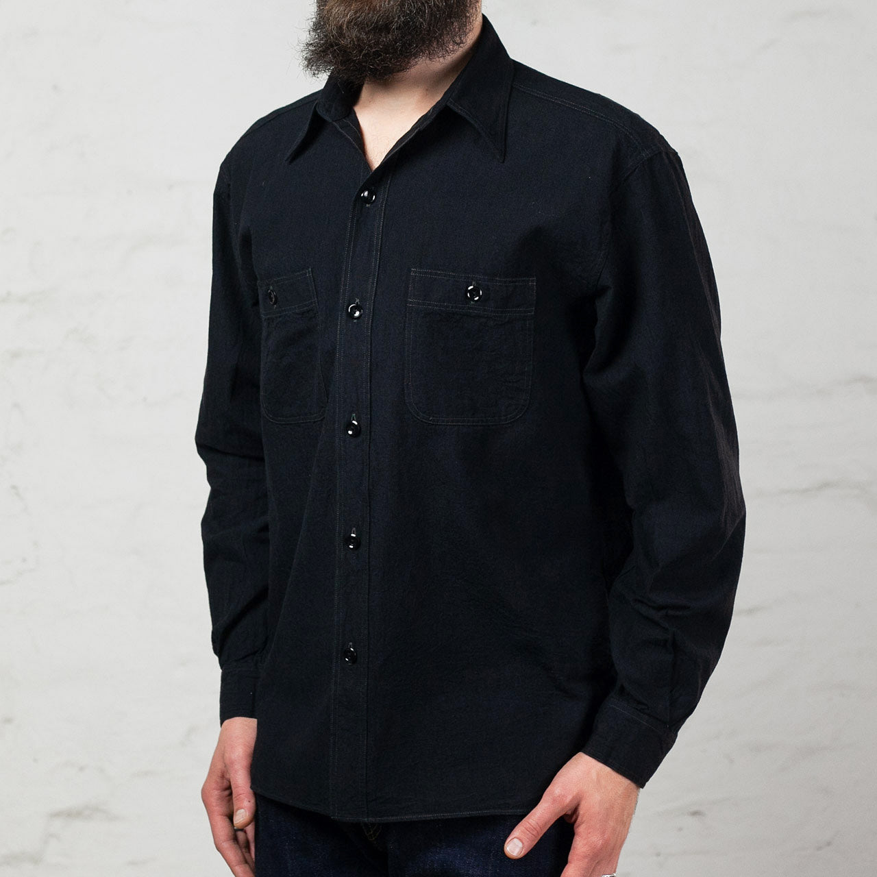 William Gibson Chambray Work Shirt Schwarz