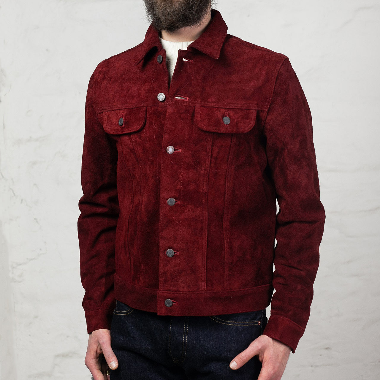 DOUBLE HELIX Suede horse leather jacket “The Boxer” Bordeaux