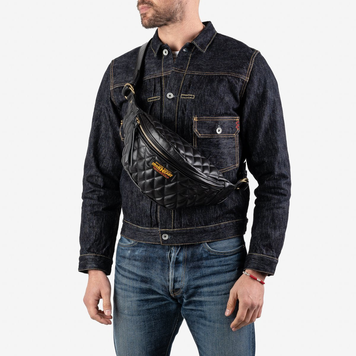 Iron Heart IHE-45 Diamond Stitched Leather Waist Bag Black