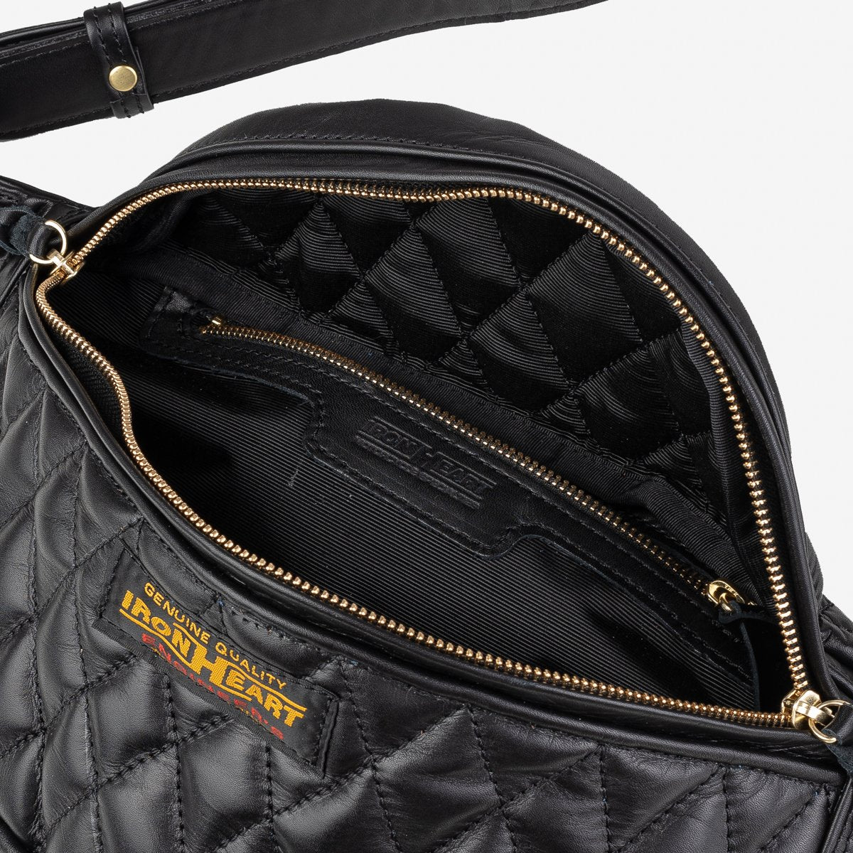 IHE-45 Diamond Stitched Leather Waist Bag Schwarz