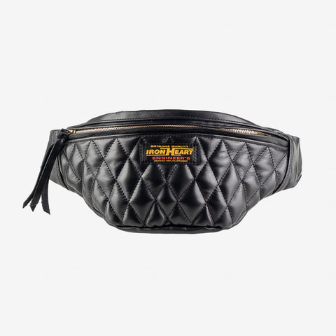 IHE-45-BLK Diamond Stitched Leather Waist Bag Black