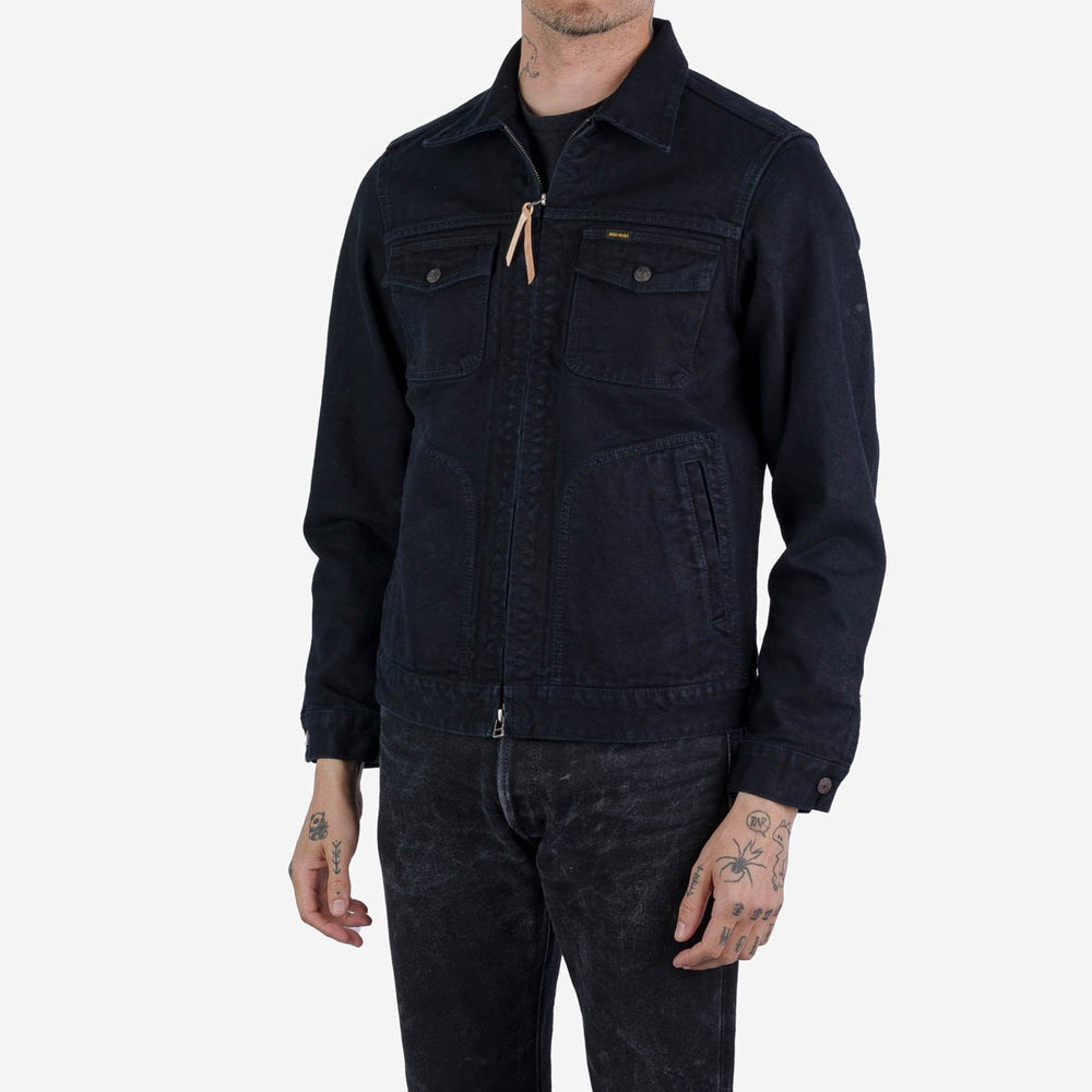 IHJ-123-OD 14oz Broken Twill Selvedge Denim Work Jacket Indigo Overdyed Black