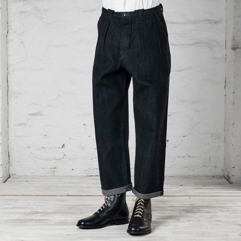 Pleat Denim Trousers Black