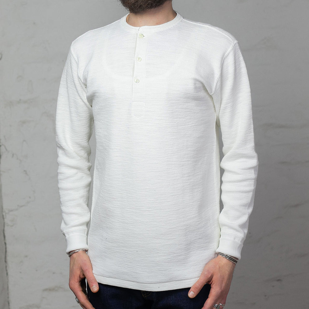 Western Cardigan Stitch Henley Shirt Weiß