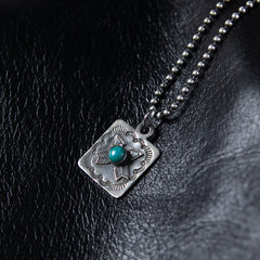 Dog Tag Pendant Crossed Arrow Turquoise Silver