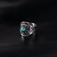 Crossed Arrow Cigar Band Ring Turquoise Silver