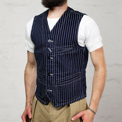 別注BONCOURA LIMITED STRIPE COTTON VEST 38 Sugar Cane Worker Vest Waistcoat Wabash Stripe
