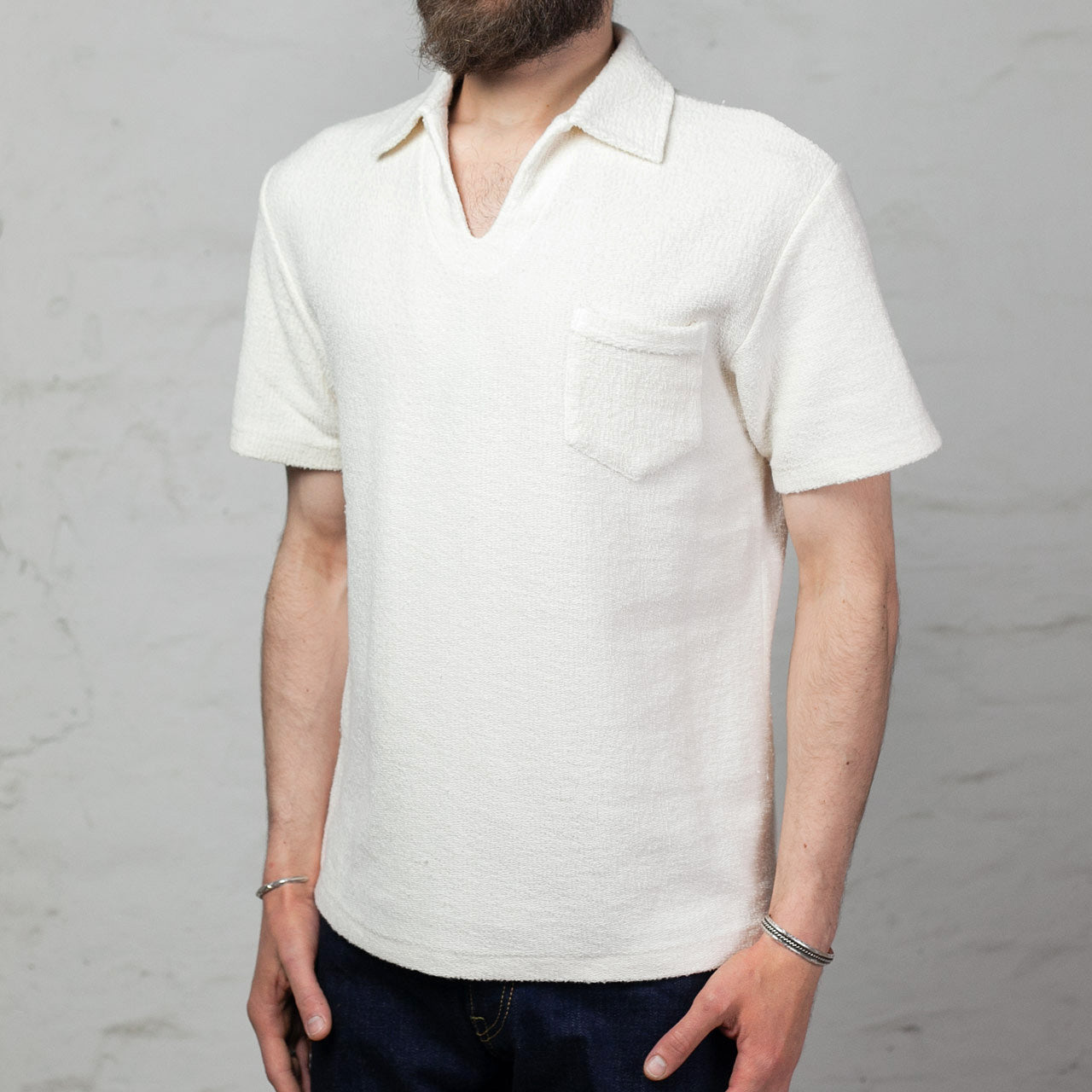 MC23017 Cotton Pile Skipper Shirt Weiß