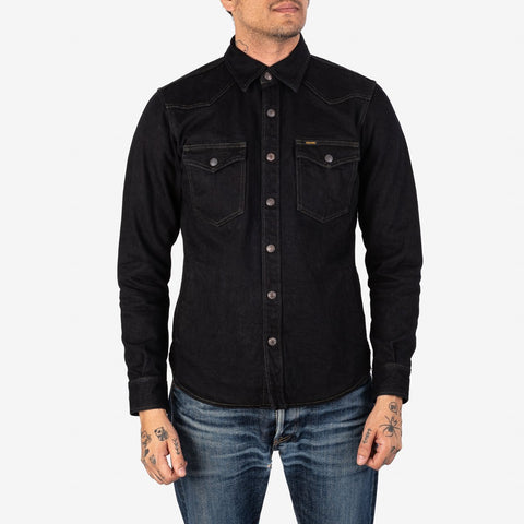 IHSH-293-OD 18 oz. Vintage Selvedge Denim CPO Shirt, Indigo Overdyed Black